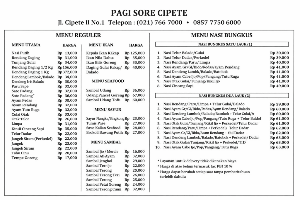 Pagi Sore Menu