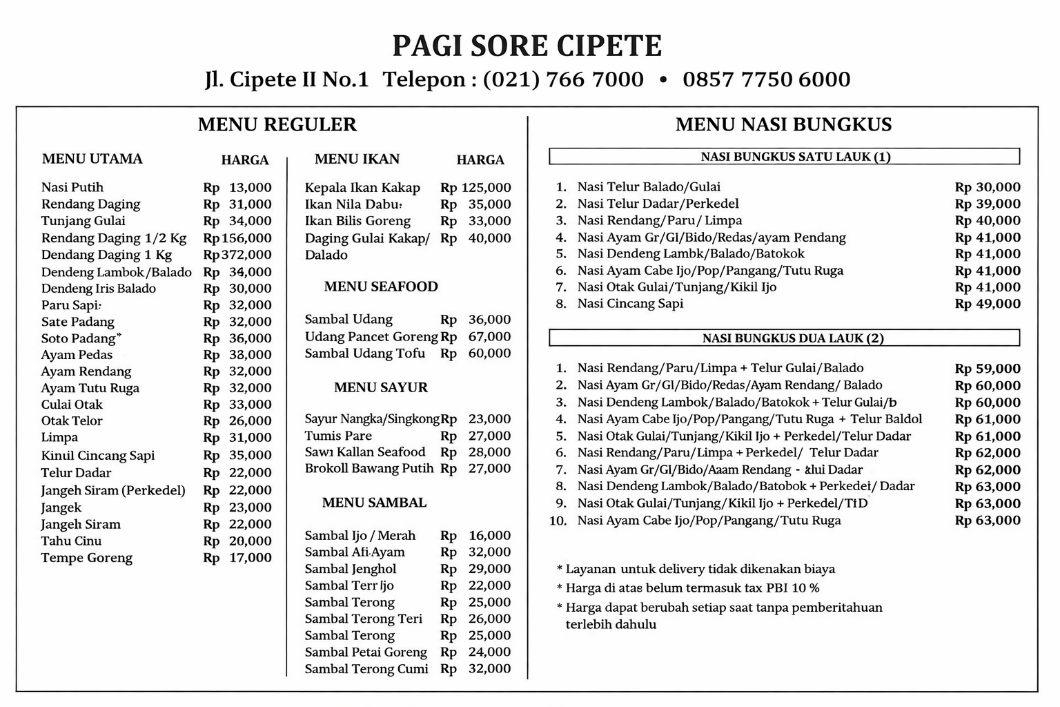 Menu Pagi Sore Cipete 2026