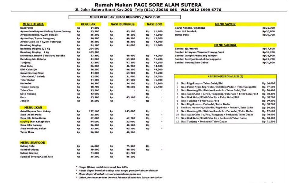 Harga padang pagi sore